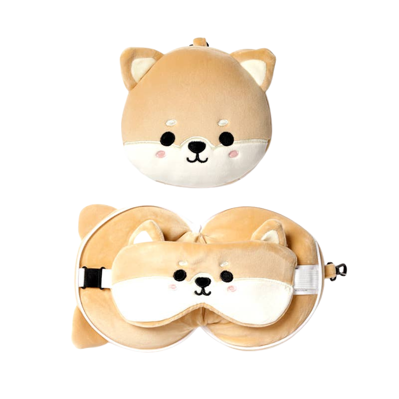 2-in-1-Reisekissen mit Shiba-Inu-Maske