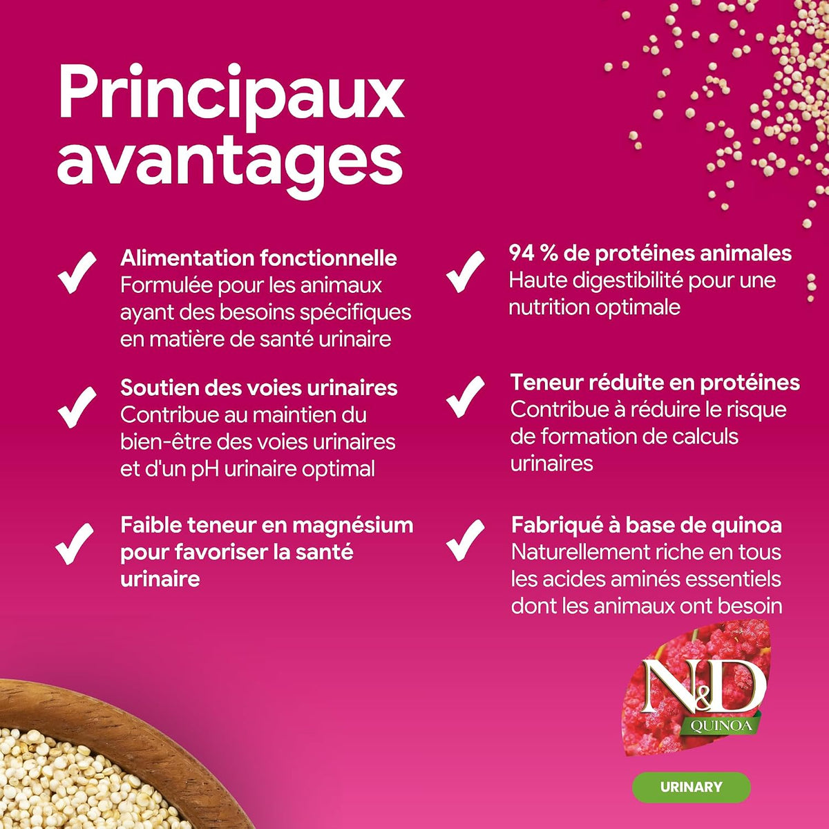 Croquettes canard et quinoa santé urinaire des chats adultes