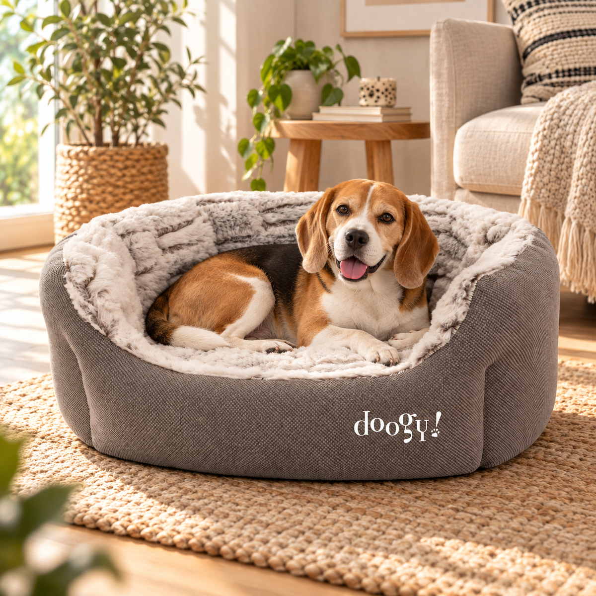 Corbeille ovale Whooly imitation fourrure pour chiens et chats