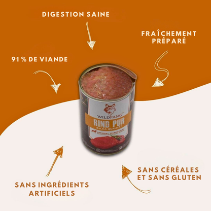 Pâté pur bœuf qualité BARF pour chiens adultes