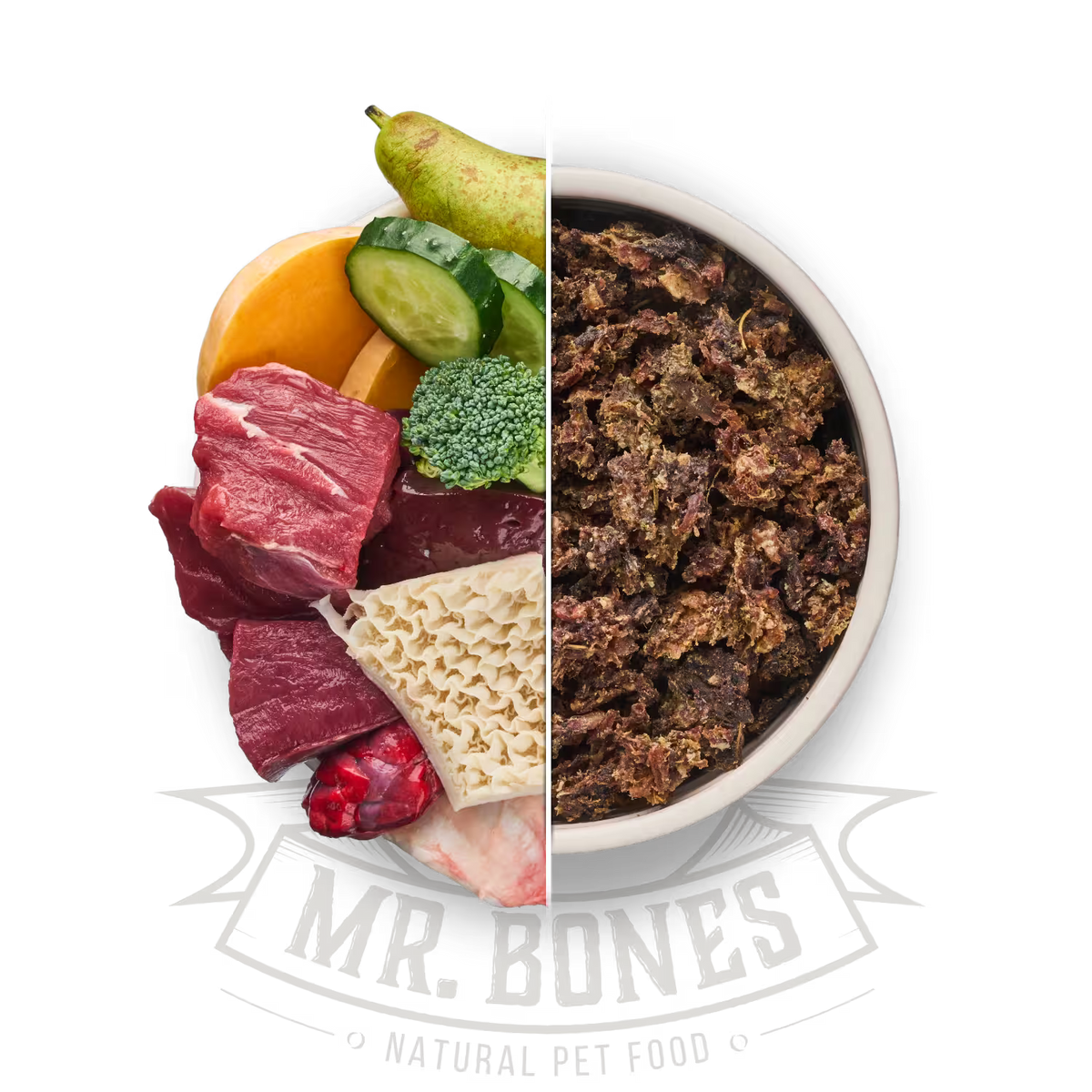 Alimentation BARF déshydratée bœuf et panse verte pour chiens