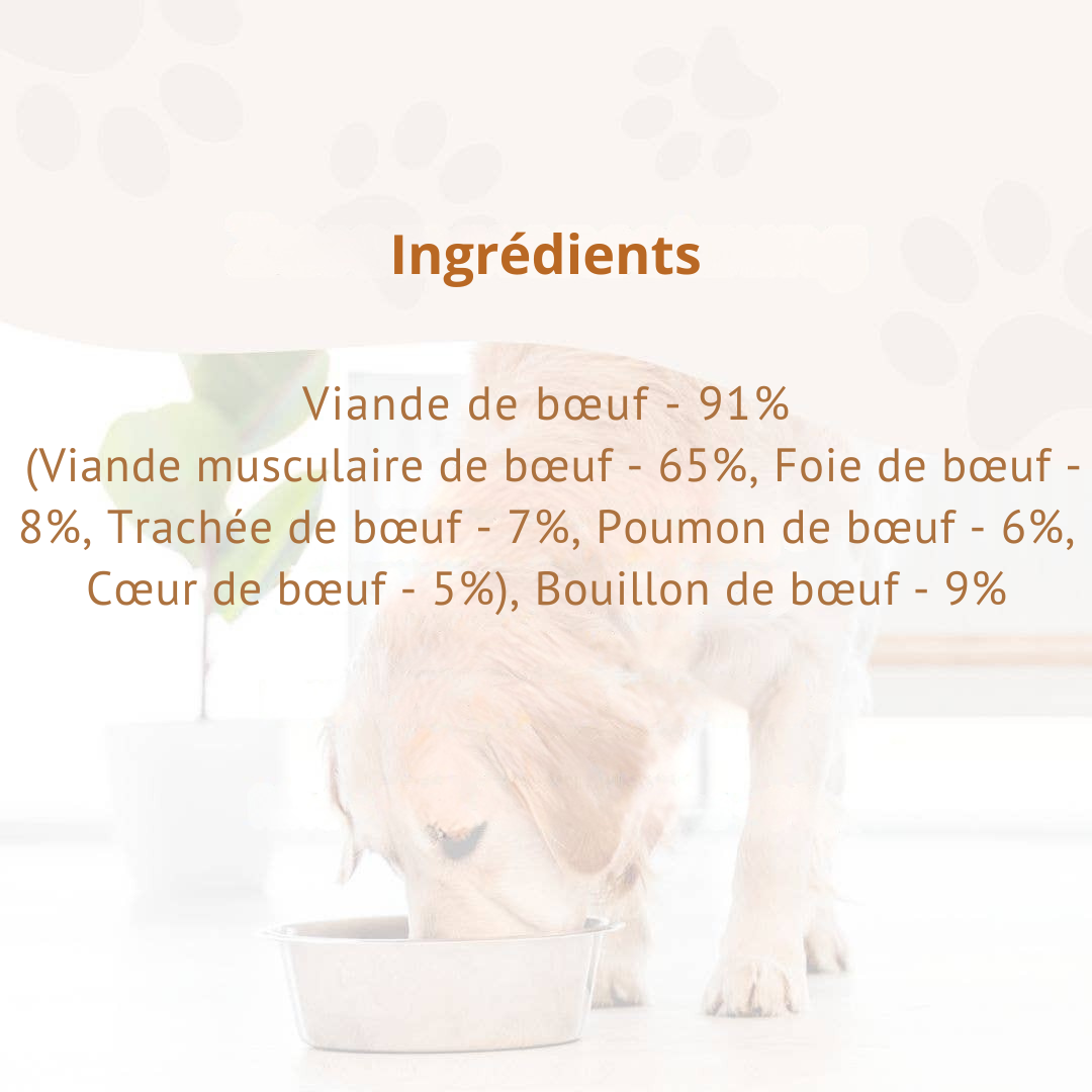 Pâté pur bœuf qualité BARF pour chiens adultes