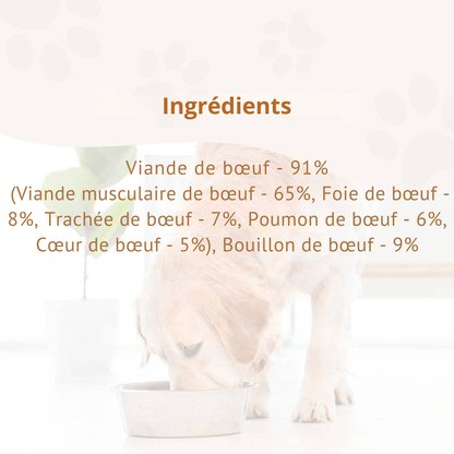 Pâté pur bœuf qualité BARF pour chiens adultes