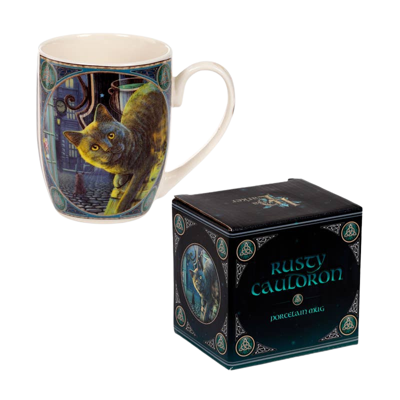 Mug en porcelaine chat et chaudron rouillé
