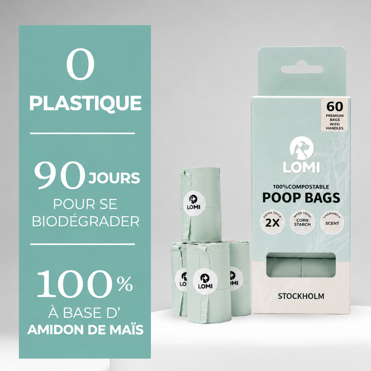 Sacs à crottes compostables avec poignées