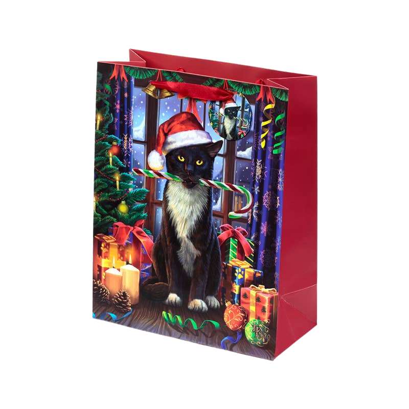 Große Weihnachtstasche mit Katzenmotiv und Anhänger