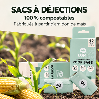 Sacs à crottes compostables avec poignées
