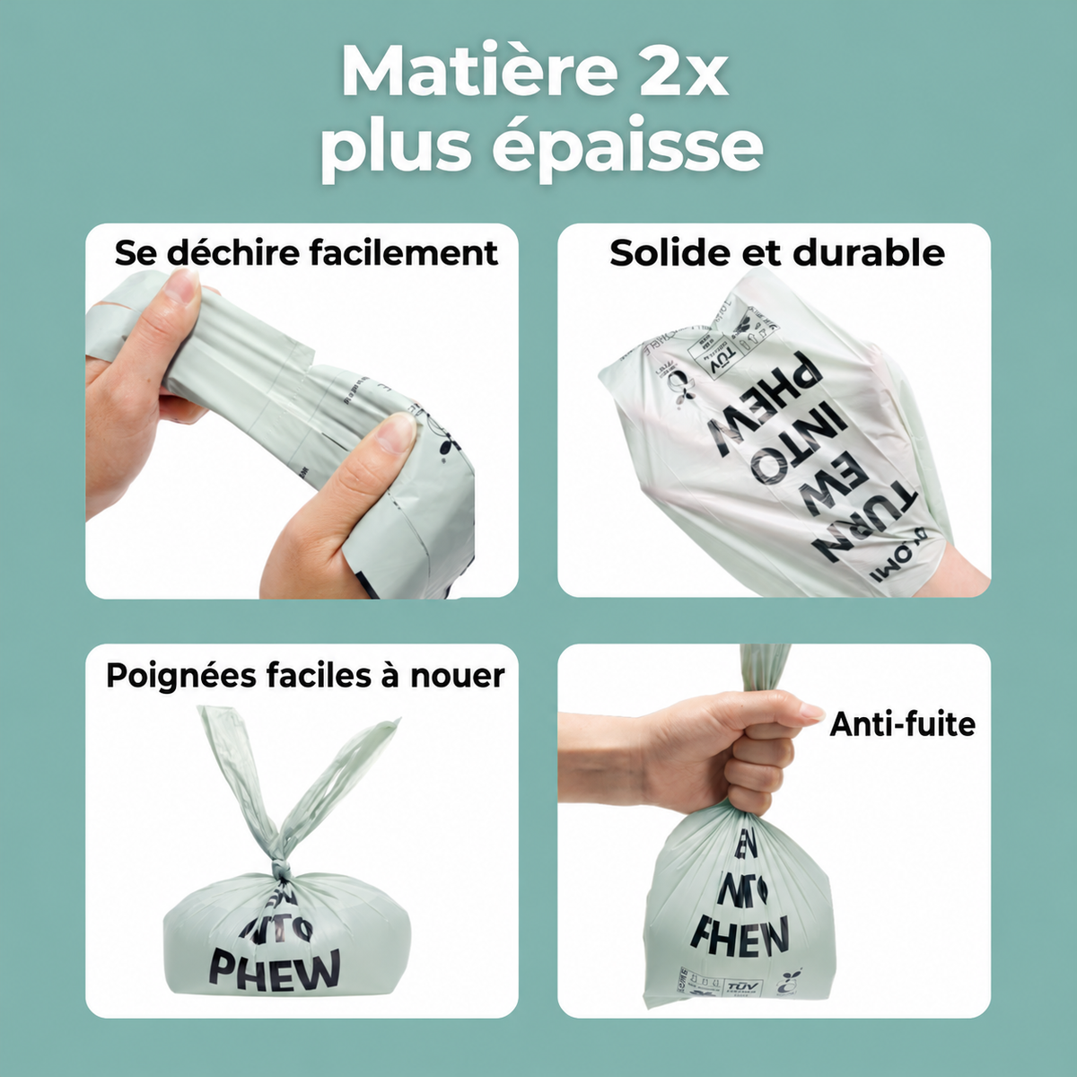Sacs à crottes compostables avec poignées