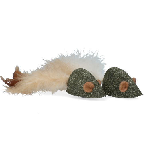 Duo aus Matatabi-Mäusen mit Federn für Katzen